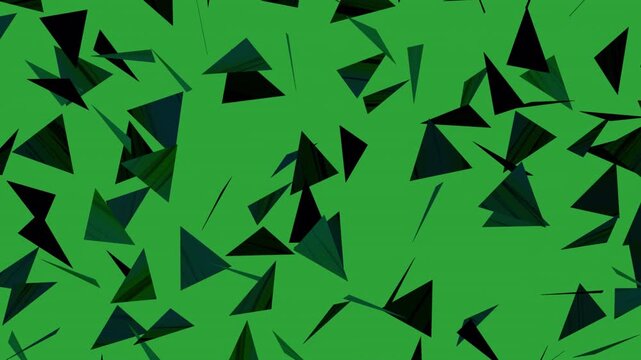 Abstract green polygon pattern with scattered geometric triangles