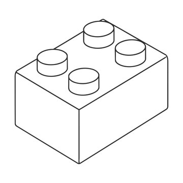 Simple black outline of a 1x2 toy building brick from an isometric view, isolated on white. Childhood construction concept