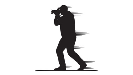 Obraz premium Silhouette of armed tactical soldier moving forward in combat stance with motion streaks on black background
