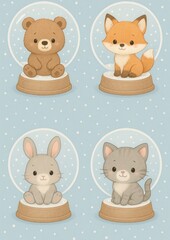 Fototapeta premium Cute animal snow globe wallpaper