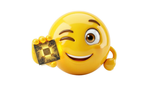 A cheerful emoji character winking and holding a small gift box with a bow