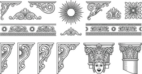 Classic Architectural Elements and Decorative Vintage Ornaments Vector Set © Shoaib