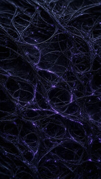 Dark Abstract Dark Wire Filament Organic Pattern Macro AMOLED Wallpaper with Violet Glow