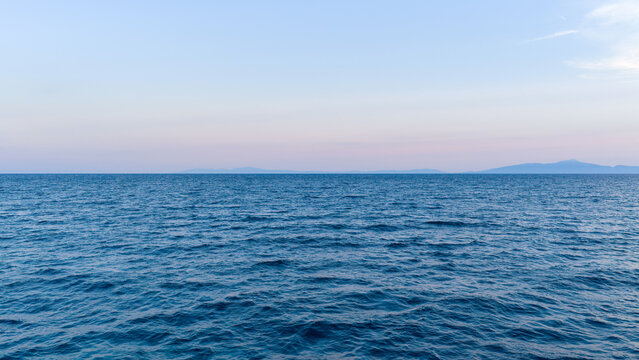 Open Sea Horizon and Gentle Blue Waves Near Nea Moudania Greece
