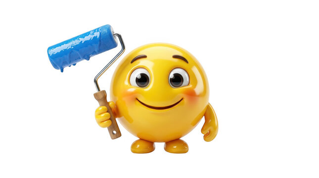 A cheerful cartoon character with a paintbrush cleaning or decorating something