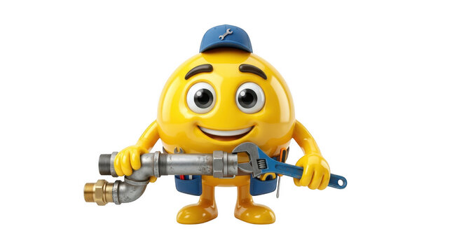A cheerful emoji character dressed as a construction worker fixing something with tools