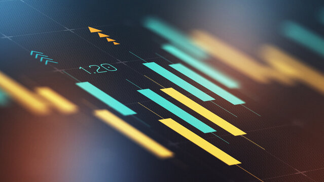 Business chart shows stock exchange trading data on digital display