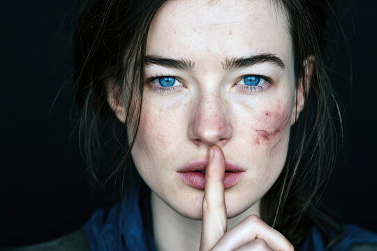 Silenced Victim of Domestic Violence Covering Abuse &ndash; AI Generative &ndash; No Real Person