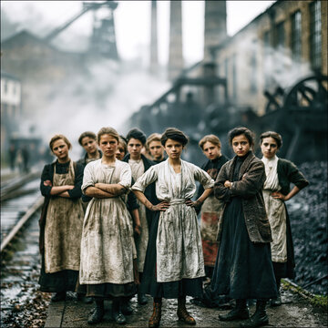 Young Female Factory Workers During the Industrial Revolution &ndash; AI Generative &ndash; no real persons