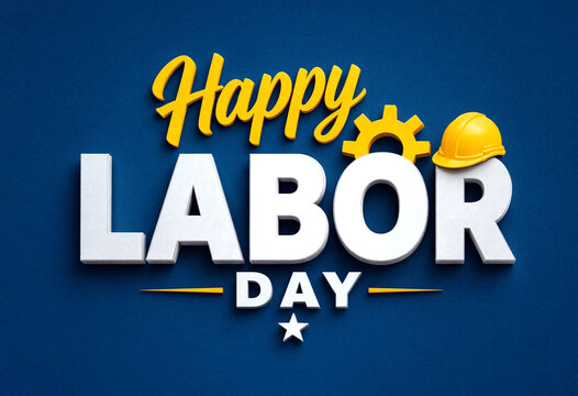 Happy labor day celebration with bold typography and construction symbols in vibrant colors