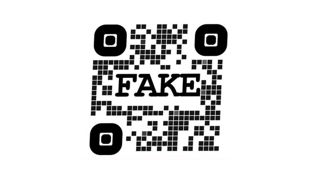 QR Code with the word FAKE in the center.