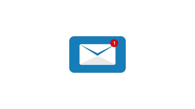 Laptop computer displaying blue email notification icon for digital marketing. Professional business communication technology and nice beautiful office setup. mail notification animated .