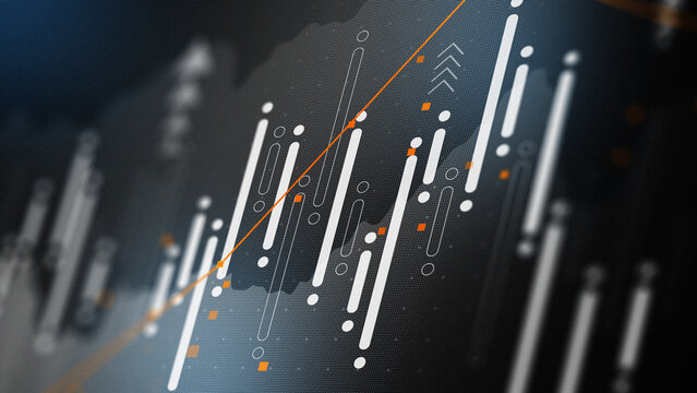 Business chart showing stock exchange trading activity with data points and trends