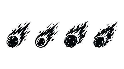 Falling meteors with flames black vector illustration on white background © Mizanur