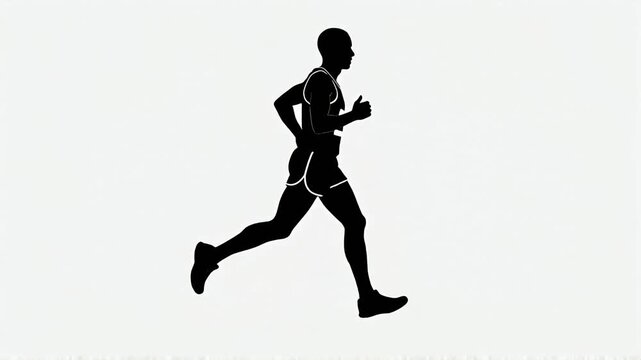 Looping animation silhouette of a male marathon athlete running in a race