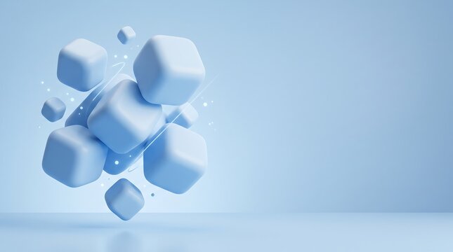 Friendly Pastel Blue Floating Minimalist Cubes Presentation Background