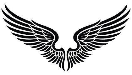 Fototapeta premium Symmetrical black eagle wings silhouette representing freedom, speed, and powerful flight on a white background.