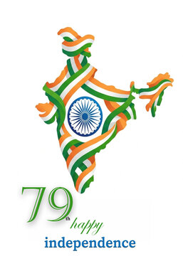 India map shaped ribbon with chakra symbol vector illustration on white background 79th 15august new2026  independence design