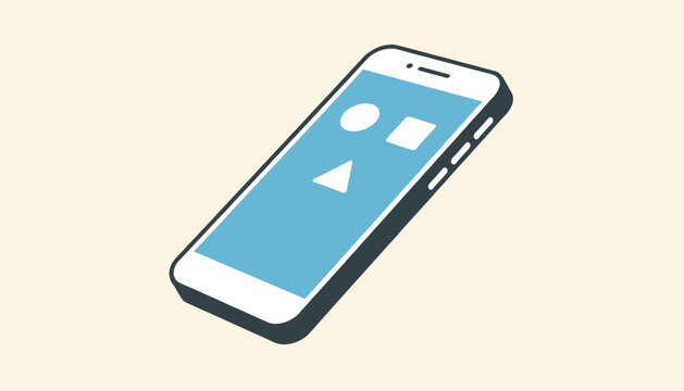 Simple cartoon illustration of a white smartphone with basic geometric shapes on a blue screen over cream background.