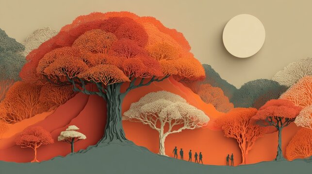 Many trees that are in the middle of a mountain genealogy tree concept