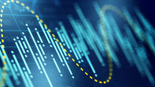 Business chart shows stock exchange trading activity with data trends and indicators