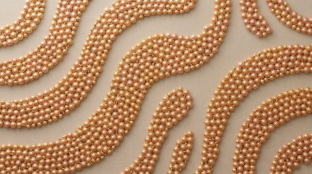 Close gold bead ribbons flowing over pale surface