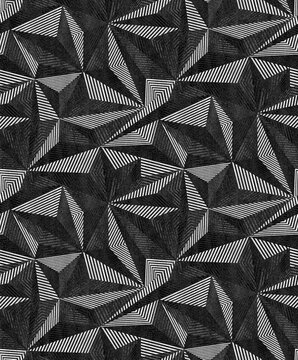 Seamless abstract background, powerful monochrome geometric pattern with sharp triangular prisms and stripes