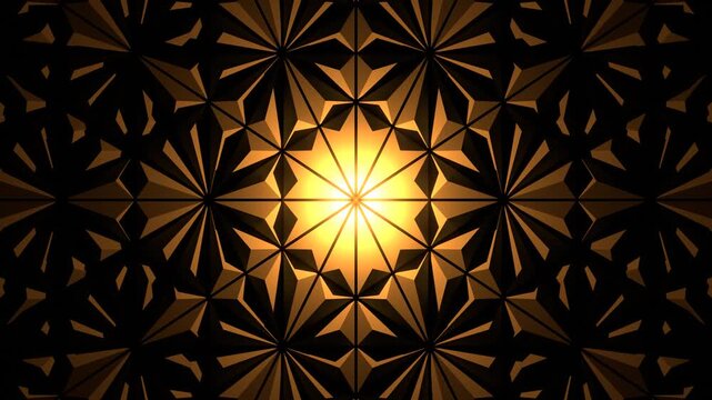 3D render of gold geometric mandala pattern looping motion graphic background