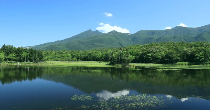 知床五湖の第二湖と知床連峰