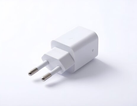 White Power Adapter Plug Isolated on White Background for Electronic Devices