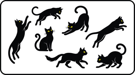 Obraz premium Elegant black panther silhouette collection featuring multiple active wildlife feline postures for spooky artistic branding designs