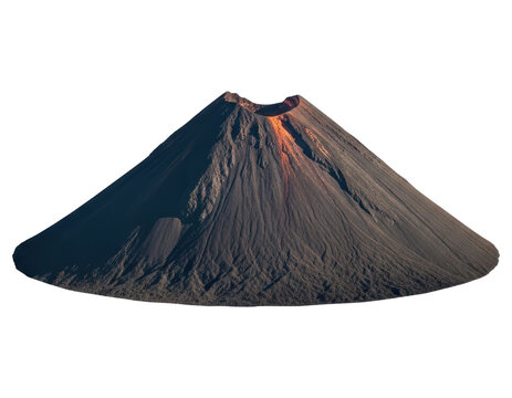 Active volcano mountain peak with glowing lava and volcanic activity isolated on a transparent background