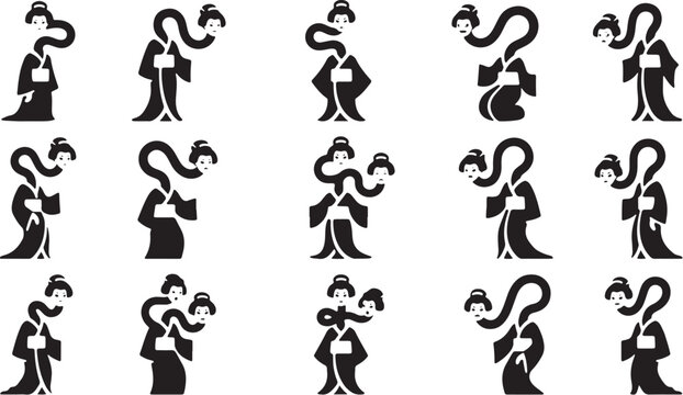 Snake hair gorgon Medusa monster character vector icon set