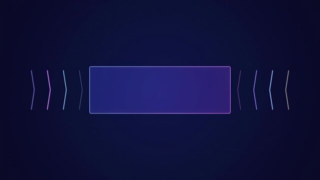 Abstract animated chevron frame drawn as blue and cyan glowing lines and dots on a deep dark background. Clean minimal motion graphics element with free space around it, ideal for title sequences, use