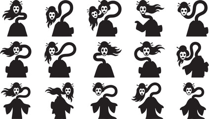 Obraz premium Rokurokubi long neck Japanese ghost monster vector icon set