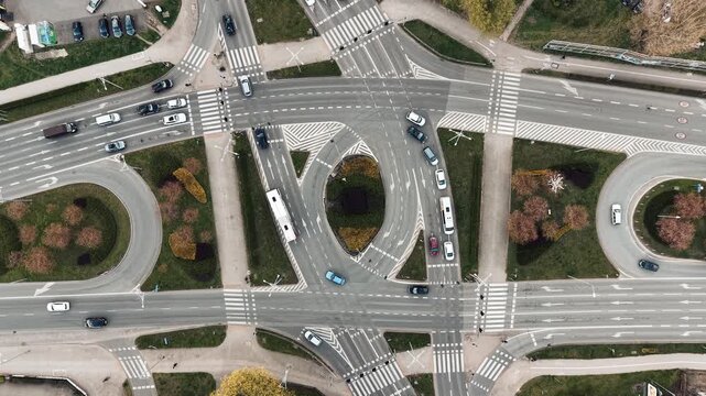 Drones eye view of continuous city traffic
