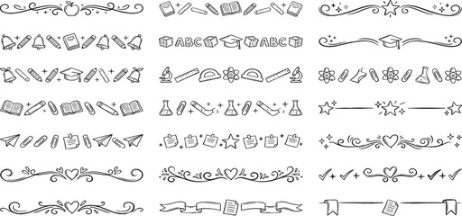 Back to school chalk doodles on blackboard with hand drawn education icons, books, science symbols, stationery and cute classroom elements in charcoal crayon vector style © ayoub