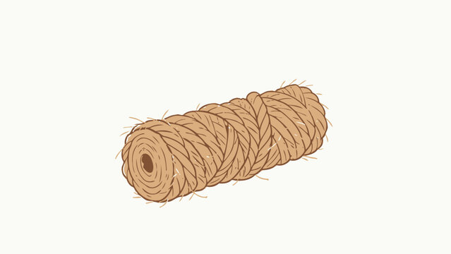Detailed illustration of a coiled thick rope with twisted fibers and frayed edges on white background