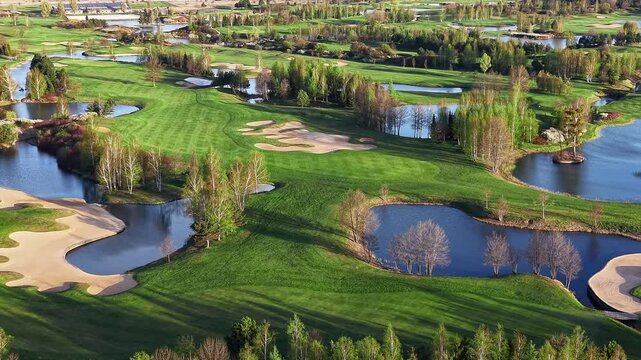 Drone perspective of golf course with winding layout