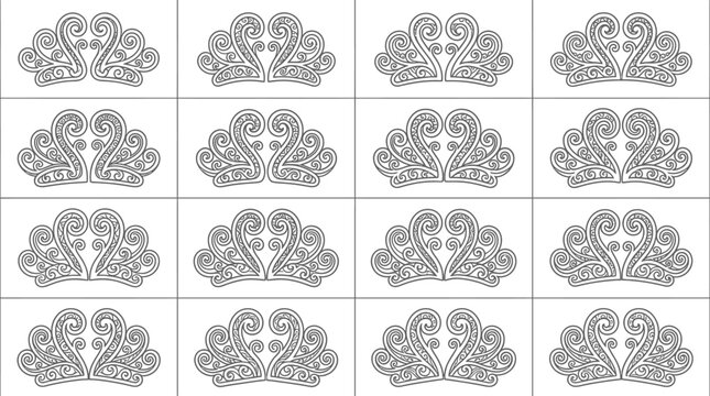 Mirrored koru bird and swan filigree patterns.