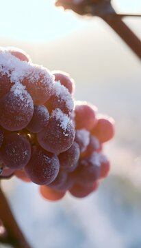 Winter's Serene Beauty Grapes Dusted With Frost A Vineyard Landscape Bathed In Soft Light