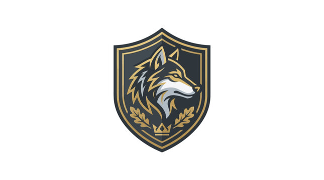 Wolf head crest emblem in gold and blue.