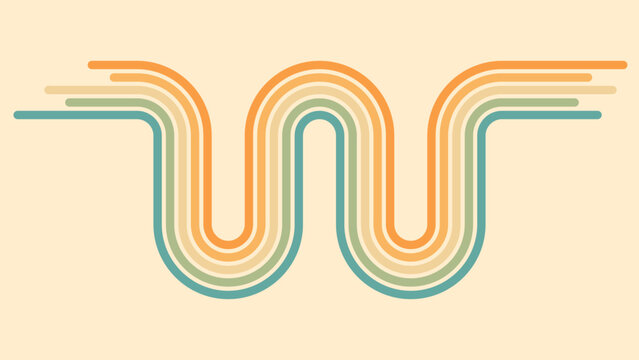 Abstract background of rainbow groovy Wavy Line design in 1970s Hippie Retro style. Vector pattern ready to use for cloth, textile, wrap and other.