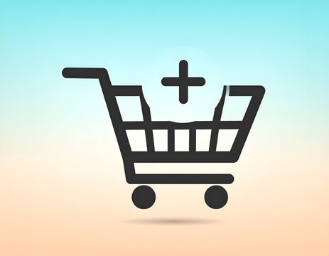 Shopping cart icon with addition sign vector illustration on gradient background