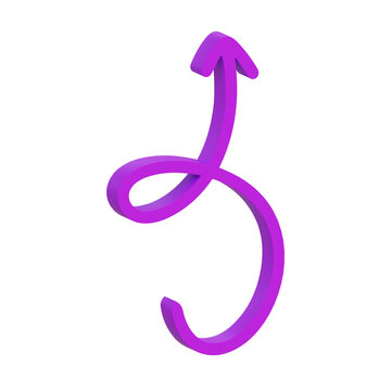 3D illustration purple glossy curly loop arrow ornate fancy artistic flourish ascend upward transparent background