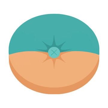 Turquoise and orange circular plush cushion with a center button isolated on white background minimalist furniture design