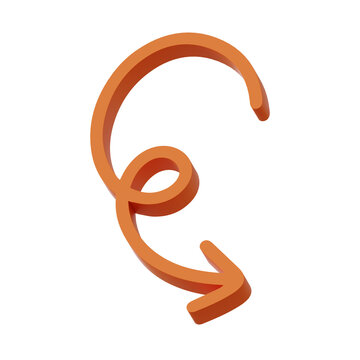 3D illustration orange glossy curly loop spiral arrow ornate fancy descend fall drop flow transparent background