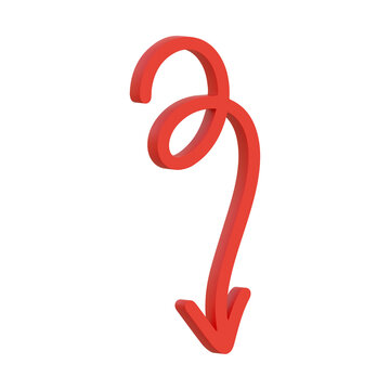 3D illustration red glossy curly loop spiral arrow winding downward script calligraphy symbol isolated transparent background