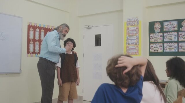 Parents drop off their children at class.