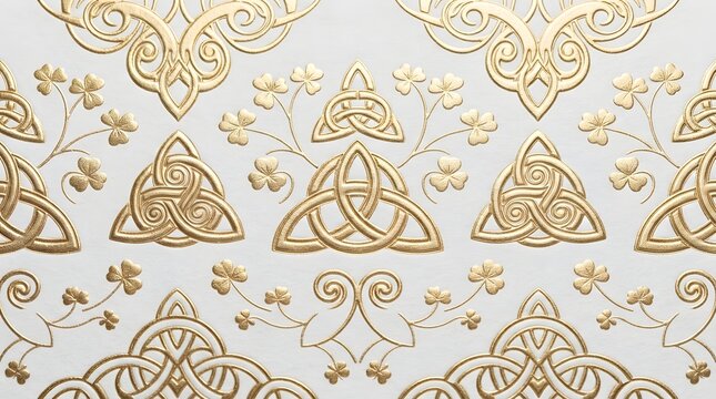 Embossed Gold Foil Celtic Triquetra and Shamrock Paper Texture